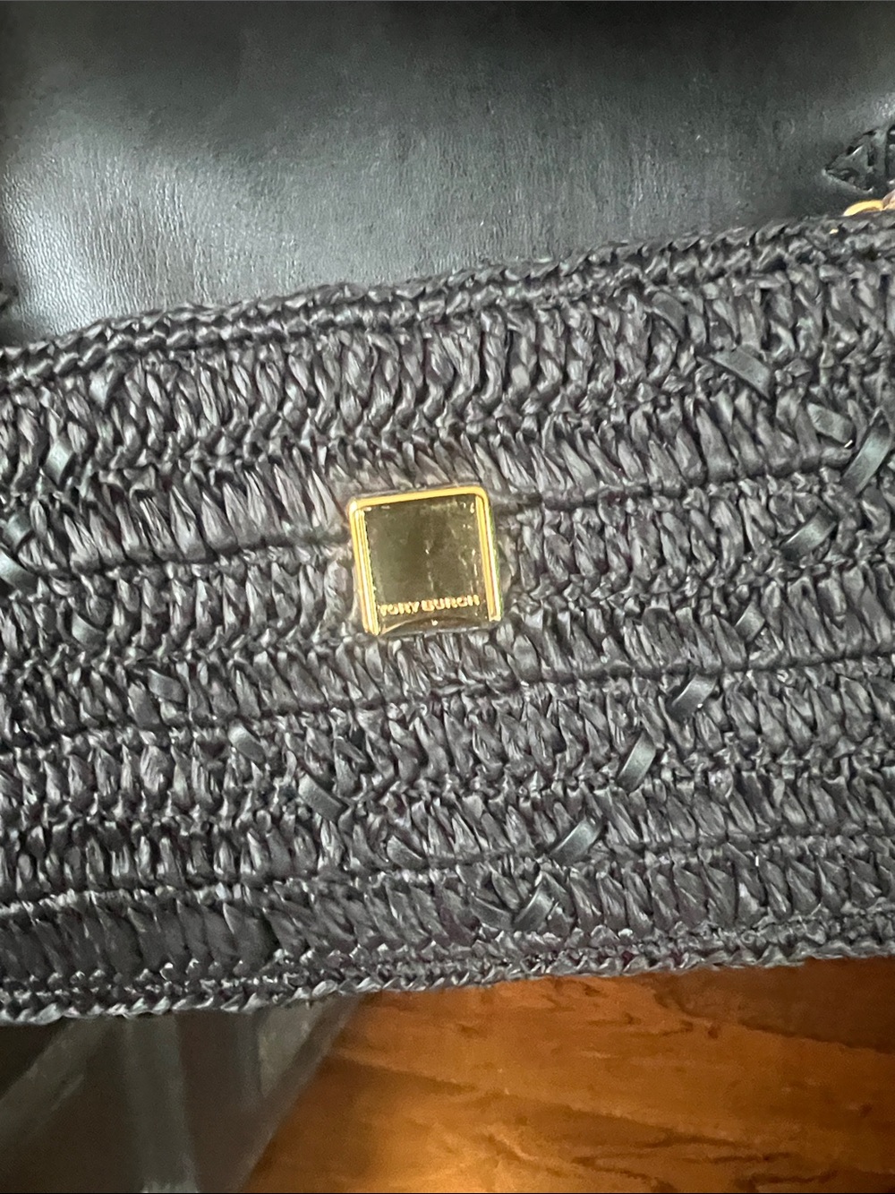 Tory Burch Black Woven Crossbody with Gold Chain - Picture 8 of 9